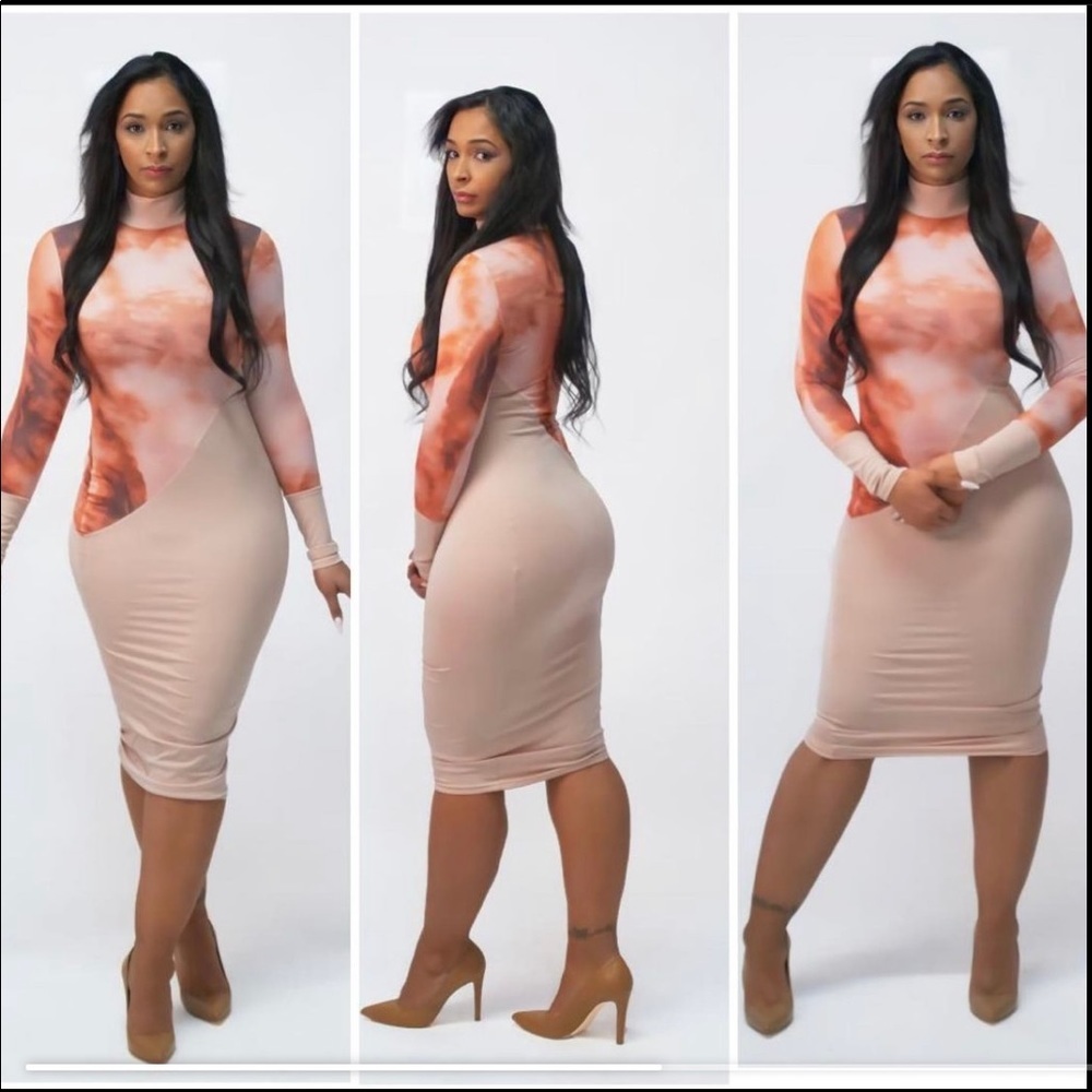 Taj Mahal color patchwork mock neck bodycon dress